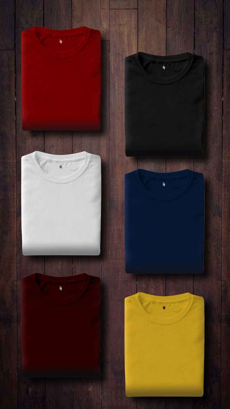 Folded cotton T-shirts in assorted colours